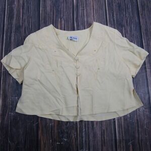 K Petite Cropped Jacket Women 10P Yellow Embroidered Beaded Short Sleeve Bolero